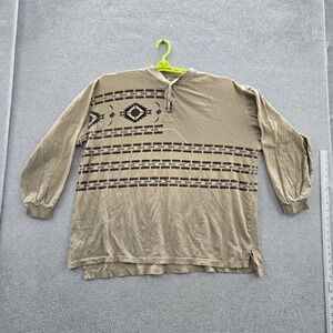 VINTAGE Rodeo Active Men Shirt XL Brown Henley Geometric Aztec Arrow READ